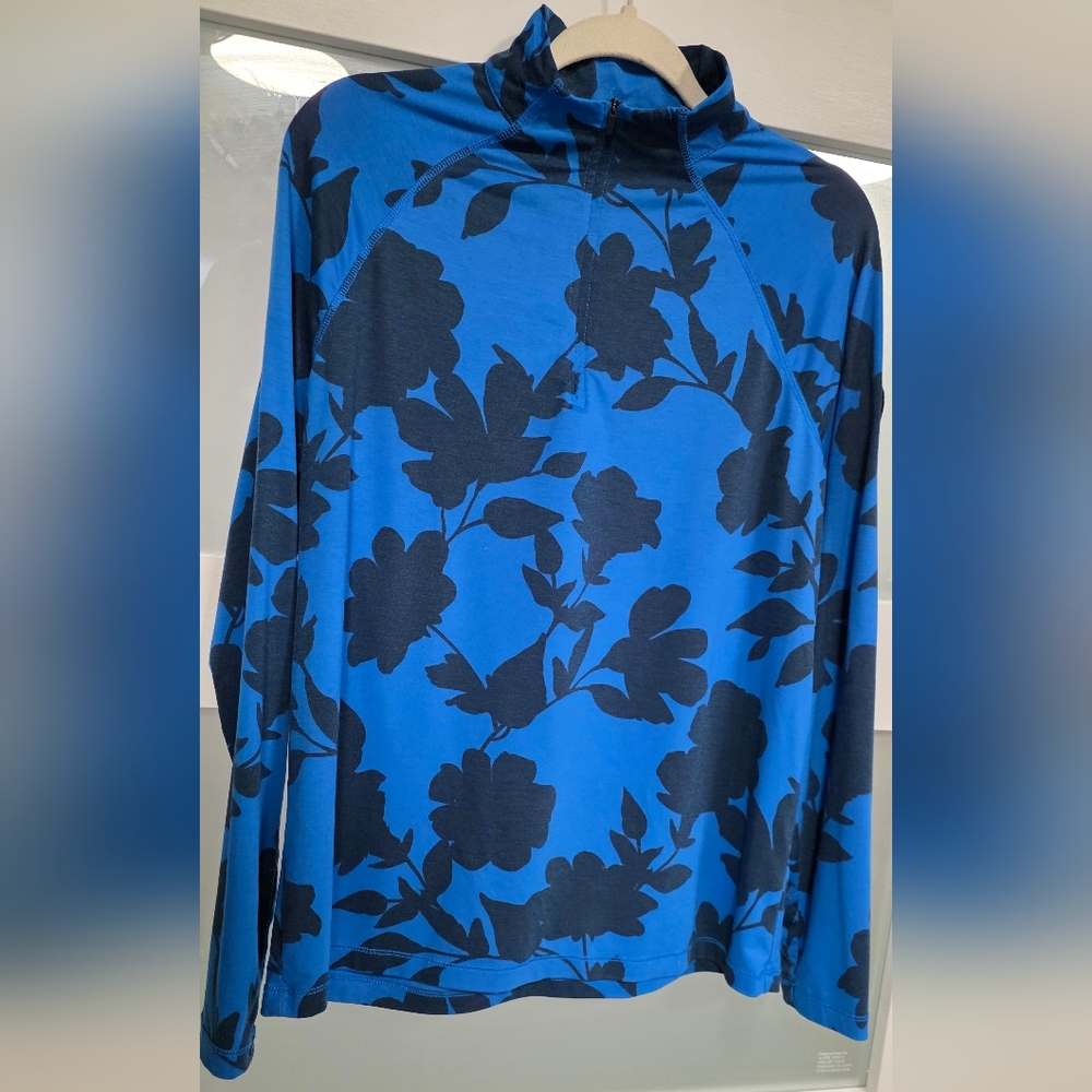 G/FORE Blue Floral Long Sleeve Tee with Navy Print